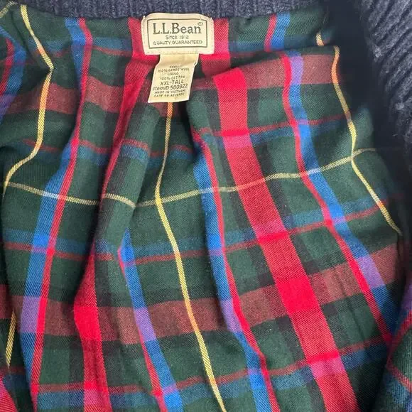 Men's L.L.Bean Classic Ragg Wool Sweater Full-Zip Flannel-Lined Navy XXL Tall - Picture 6 of 11